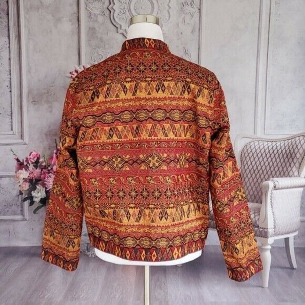 August Max Orange Southwestern Open Front Blazer Jacket M - Picture 8 of 11